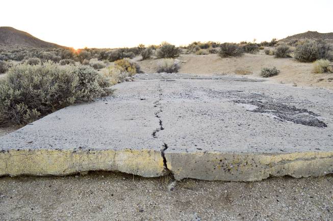 At the Project Shoal site in Churchill County, where a nuclear weapon was detonated on Oct. 26, 1963, about 1,200 feet underground, there's little evidence of the blast. This concrete pad was part of the site, Thursday, Oct. 24, 2013.